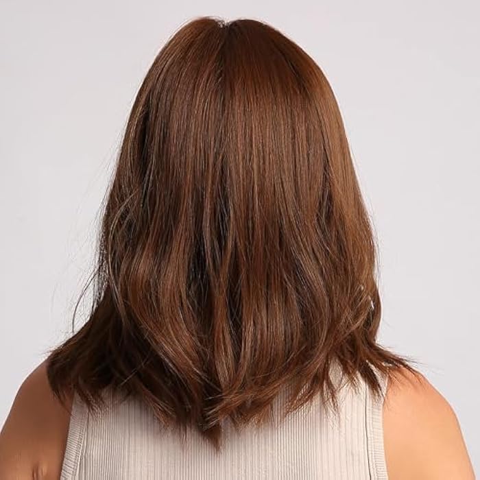 DILLARDS Brown Bob Wig Short Wavy Wigs For Women Middle Part Heat Resistant Fiber Synthetic Wigs For Daily Wear - Image 4